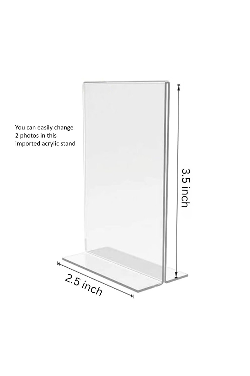Car Desk/Table Top Mahatma Gandhi Acrylic T-Style Photo Stand - 2.5x3.5 Inches, Compact and Stylish Spiritual Display, easily change 2 photos (Pack of 1)