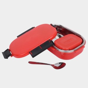 Steel Lunch Box, 2 Containers and 1 Spoon, Plastic and Steel, Big Container: 3 X 7 X 19 cm; Small Container: 3 X 5 X 10 cm, Spoon: 13 cm, 2 Containers, 1Spoon Steel Lunch Box, 2 Containers and 1 Spoon, Plastic and Steel, Big Container: 3 X 7 X 19 cm; Small Container: 3 X 5 X 10 cm, Spoon: 13 cm, 2 Containers, 1Spoon