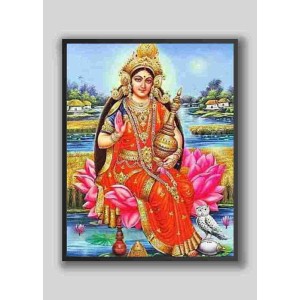Divine Maa Laxmi Photo with Elegant Wood Lamination – Blessings for Your Home (12 x 15 inch, Colour)