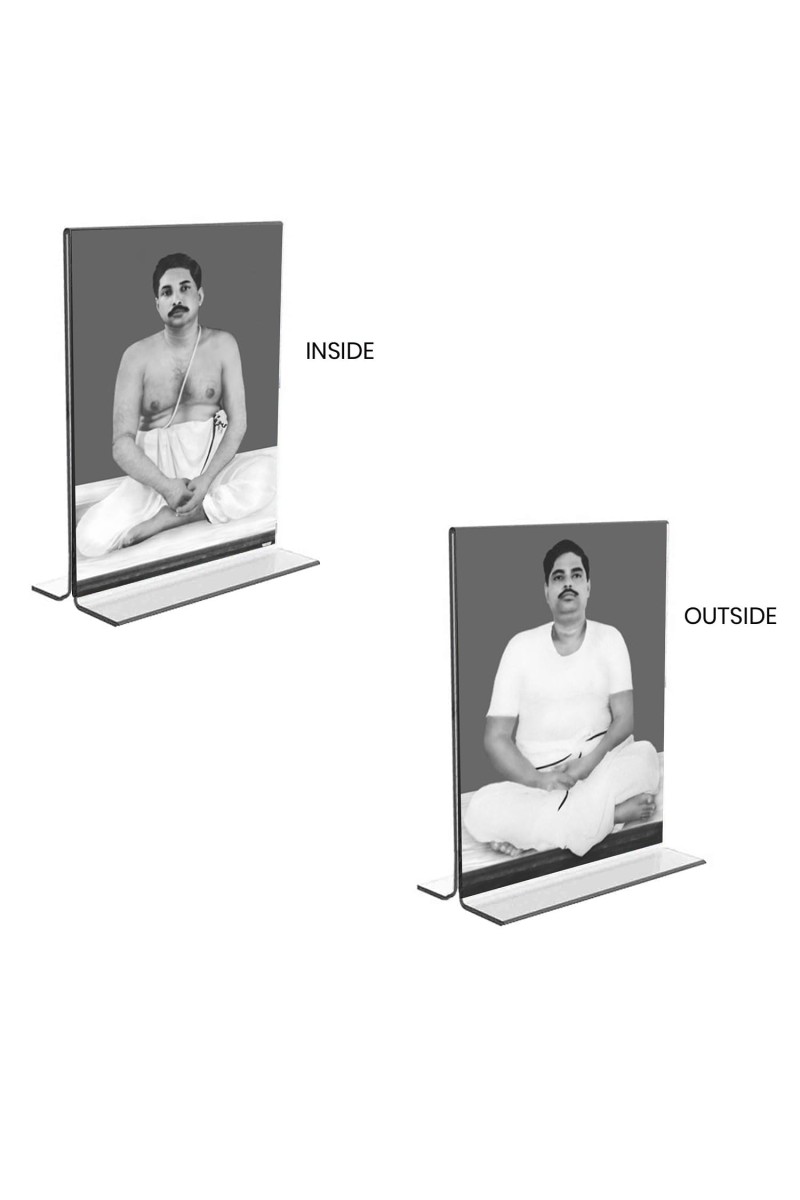 Sri Sri Thakur Anukul chandra & Sri Baroda Acrylic T-Style Photo Stand - 5x7 Inches, Compact and Stylish Spiritual Display, easily change 2 photos (Pack of 1)