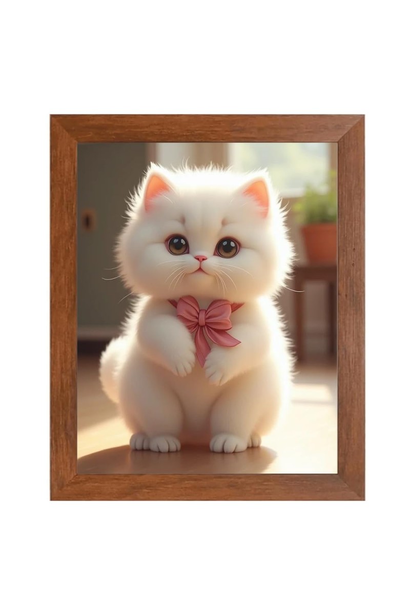 AI Funny Cute Cat Art Picture for Kids - 14x18 inches, Brown Color - Perfect Wall Decor for Children's Room