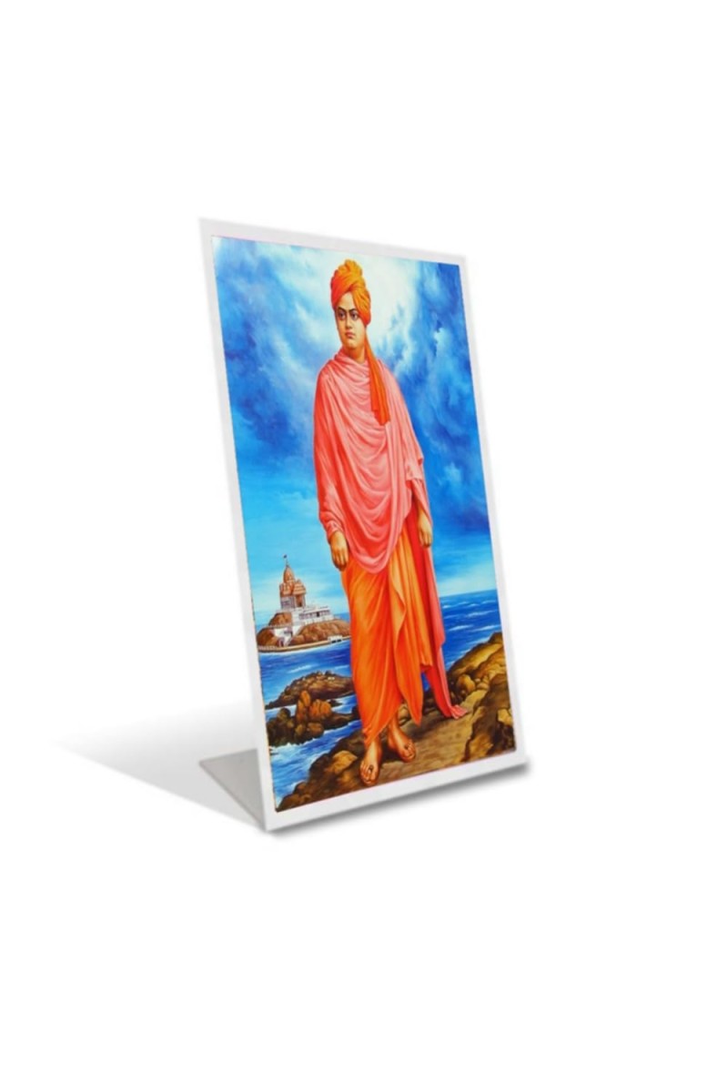 Car Desk/Table Top Swami Vivekananda Acrylic L-Style Photo Stand - 2.5x3.5 Inches, Compact And Stylish Spiritual Display (F6699)