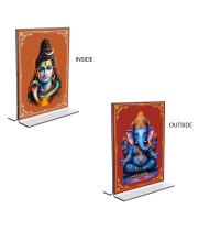Lord Shiva & Lord Ganesh Acrylic T-Style Photo Stand, Compact and Stylish Spiritual Display, easily change 2 photos (Pack of 1)