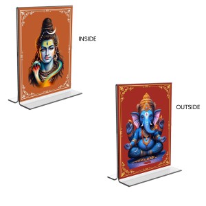 Lord Shiva & Lord Ganesh Acrylic T-Style Photo Stand - 5x7 Inches, Compact and Stylish Spiritual Display, easily change 2 photos (Pack of 1)