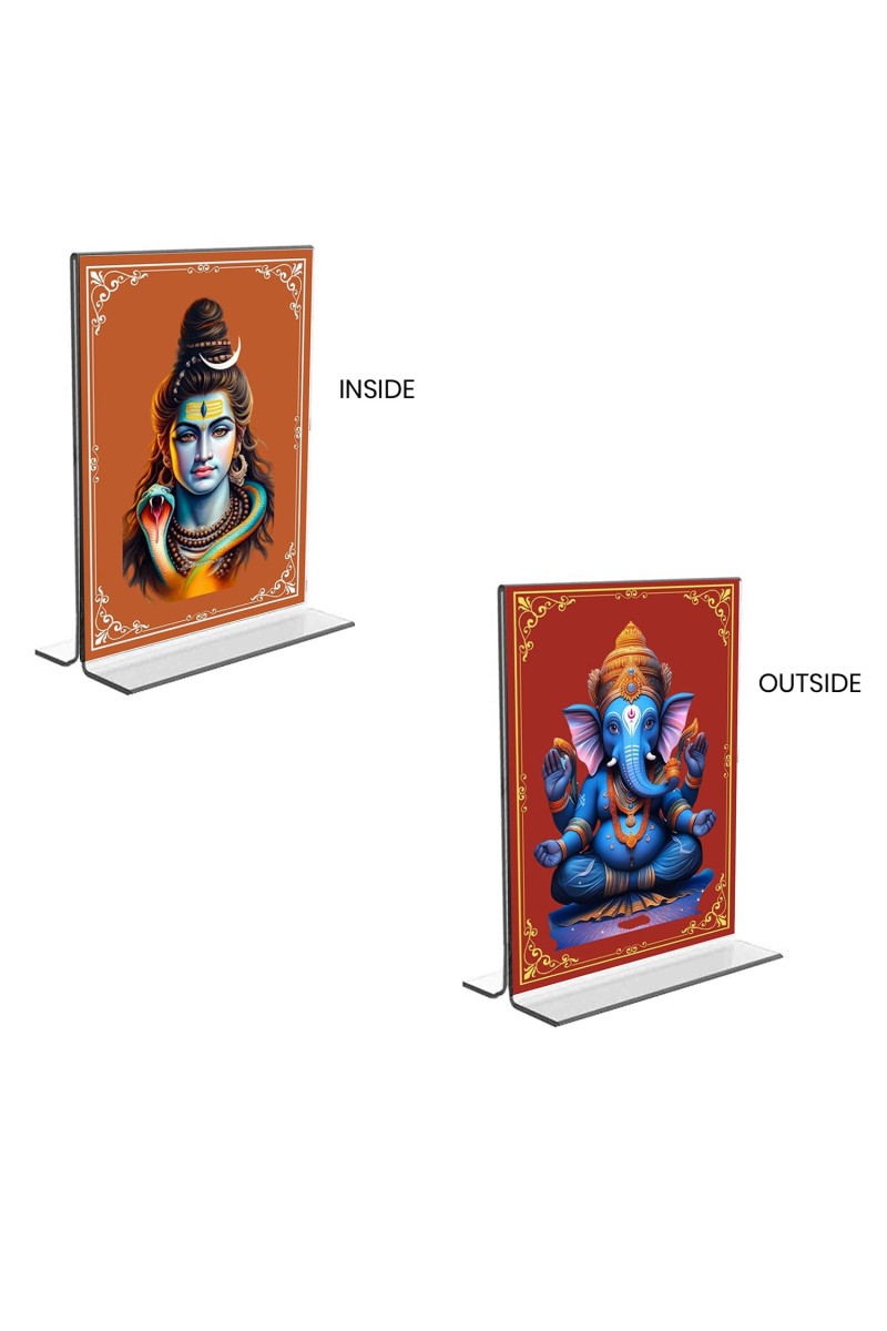 Lord Shiva & Lord Ganesh Acrylic T-Style Photo Stand - 5x7 Inches, Compact and Stylish Spiritual Display, easily change 2 photos (Pack of 1)