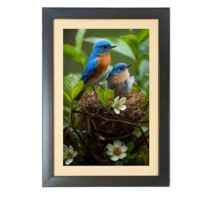 A couple of birds are sitting in a nest Black Photo Frame Funny Animal and Bird Cartoon Art