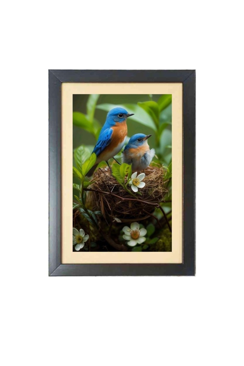 A couple of birds are sitting in a nest Photo Frame Funny Animal and Bird Cartoon Art, Black color, 11x15 Inch
