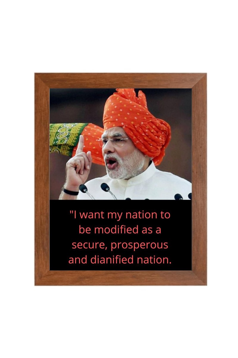 Narendra Modi & His Famous Quote Photo Frame - Brown Frame, Perfect for Office & Wall Decoration, Ideal Gift