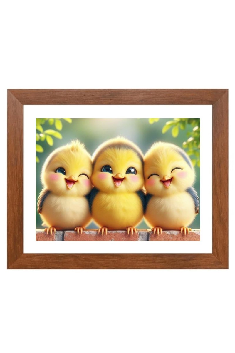 AI Funny Cute Birds Art Picture for Kids - 10x14 inches, Brown Color - Perfect Wall Decor for Children's Room