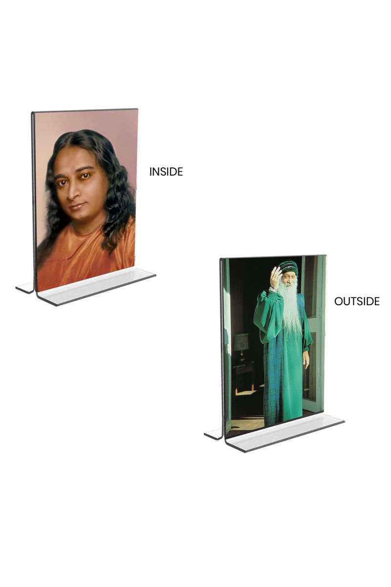Paramahansa Yogananda & Osho Acrylic T-Style Photo Stand - 7x9 Inches, Compact and Stylish Spiritual Display, easily change 2 photos (Pack of 1)