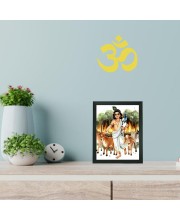 Hitech Sales Bhagwan Krishna Polystyrene Photo Frame for Pooja Room, Temple Decor, Home Decoration and Gifting (Wall and Tabletop, Rectangular, Printed Photo, 7.12 x 9.12 inches Frame, Black)