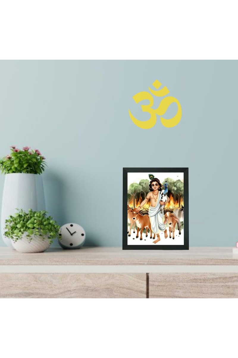 Hitech Sales Bhagwan Krishna Polystyrene Photo Frame for Pooja Room, Temple Decor, Home Decoration and Gifting (Wall and Tabletop, Rectangular, Printed Photo, 7.12 x 9.12 inches Frame, Black)