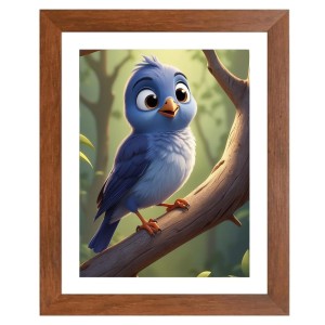 AI Funny Cute Bird On Tree Art Picture for Kids - 12x16 inches, Brown Color - Perfect Wall Decor for Children's Room