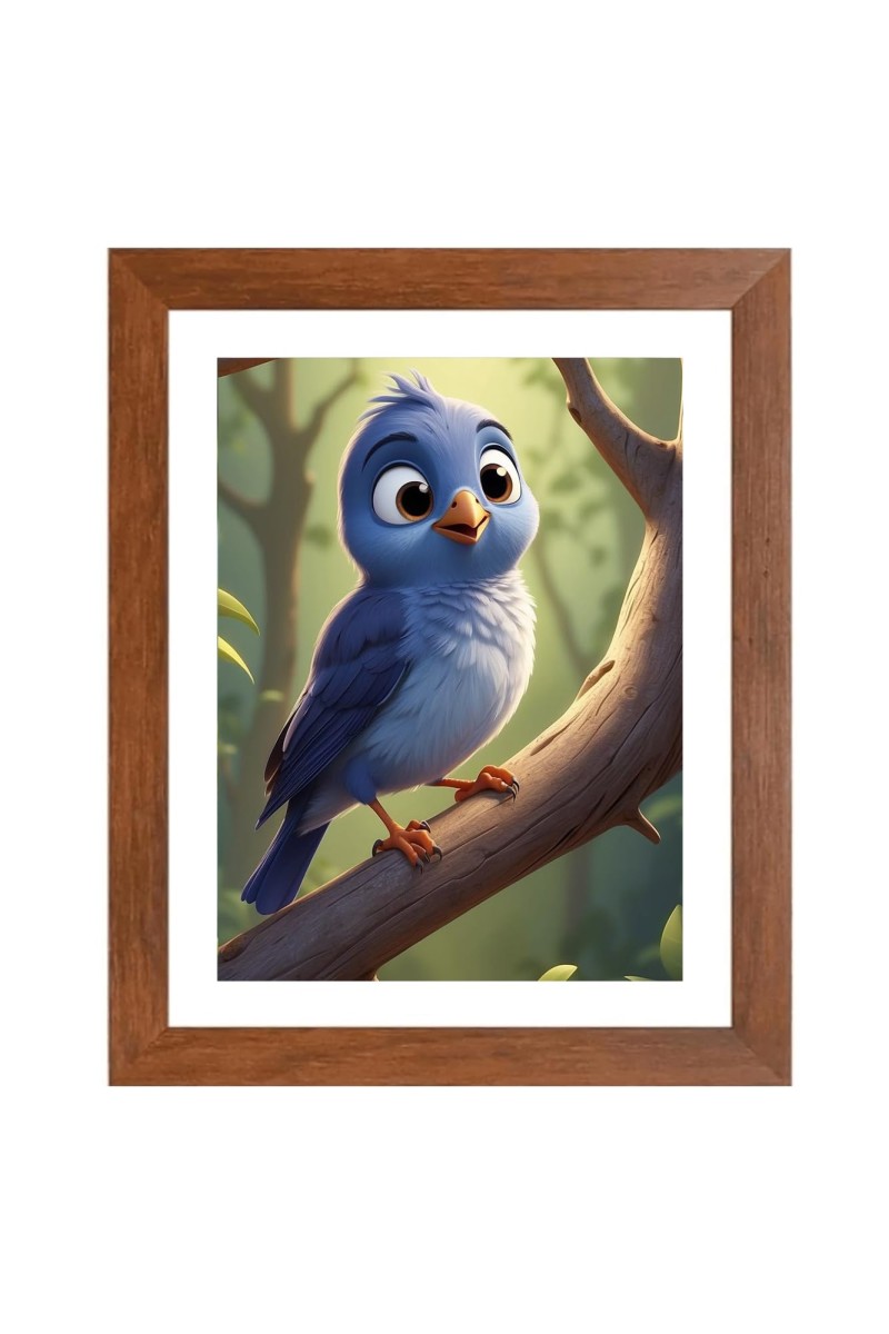 AI Funny Cute Bird On Tree Art Picture for Kids - 16x20 inches, Brown Color - Perfect Wall Decor for Children's Room