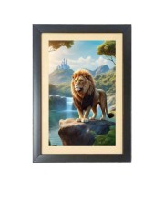 The wild lion is standing alone Photo Frame Funny Animal and Bird Cartoon Art, Black color, 13x17 Inch