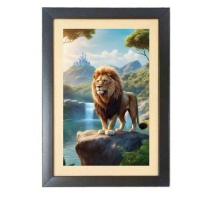 The wild lion is standing alone Black Photo Frame Funny Animal and Bird Cartoon Art The wild lion is standing alone Black Photo Frame Funny Animal and Bird Cartoon Art