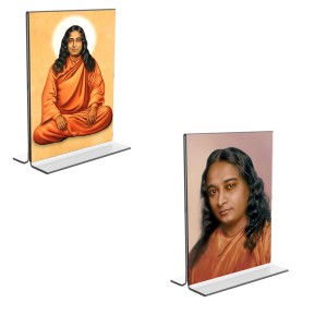 Car Desk/Table Top Sri Sri Paramahansa Yogananda Acrylic T-Style Photo Stand - 2.5x3.5 Inches, Compact and Stylish Spiritual Display, easily change 2 photos (Pack of 1)