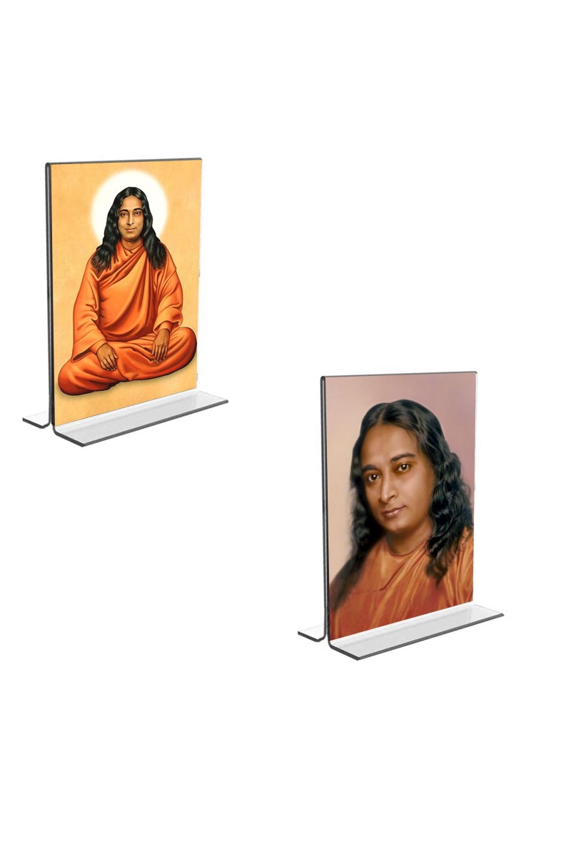 Car Desk/Table Top Sri Sri Paramahansa Yogananda Acrylic T-Style Photo Stand - 2.5x3.5 Inches, Compact and Stylish Spiritual Display, easily change 2 photos (Pack of 1)