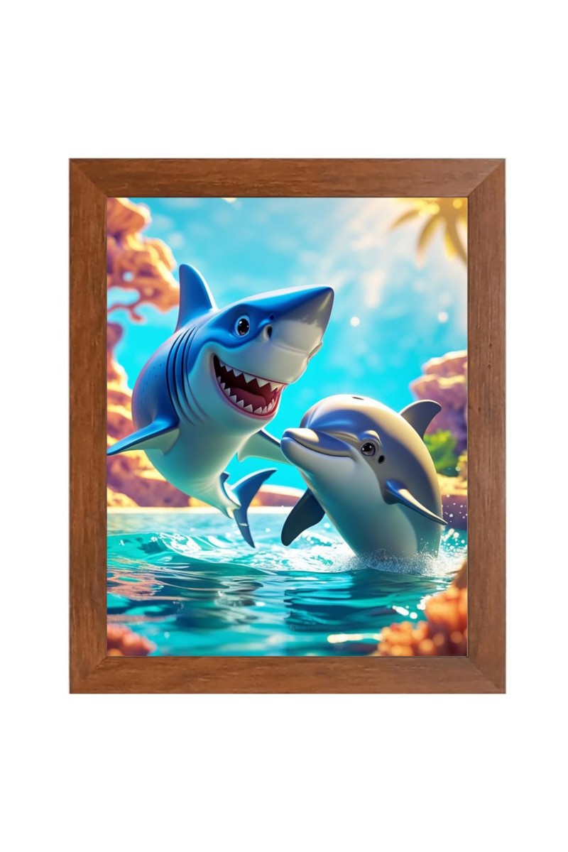 AI Funny Dolphin Fish Art Picture for Kids - 14x18 inches, Brown Color - Perfect Wall Decor for Children's Room