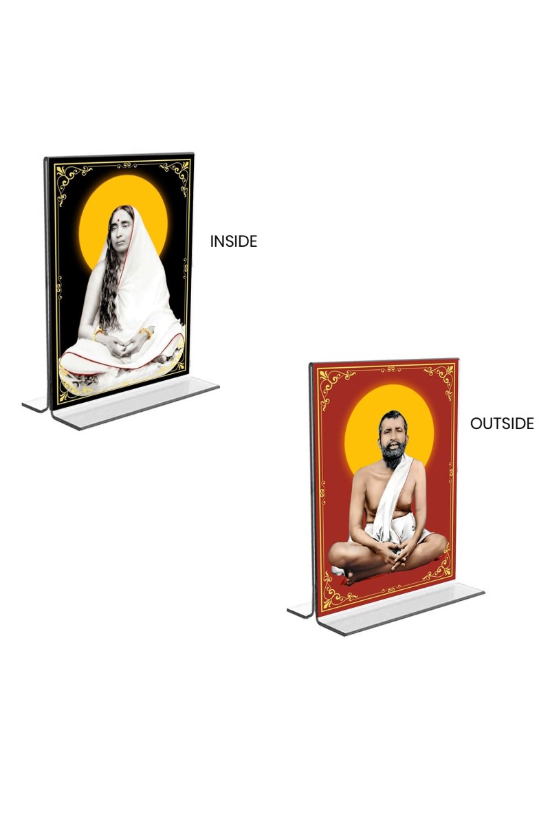 Sri Ramakrishna Paramhansa & Sarada Debi Acrylic T-Style Photo Stand, Compact and Stylish Spiritual Display, easily change 2 photos (Pack of 1)