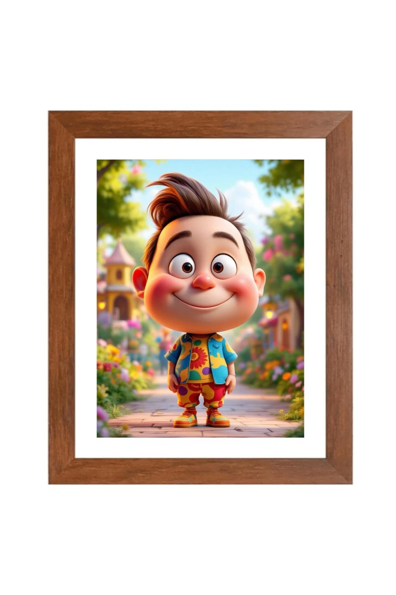 AI Funny Cute Boy Art Picture for Kids - 10x14 inches, Brown Color - Perfect Wall Decor for Children's Room