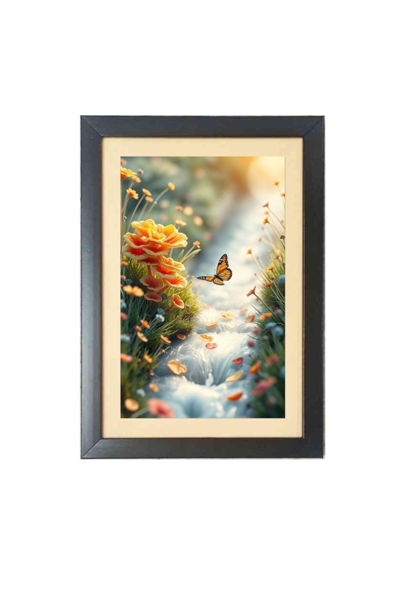 The beautiful butterfly is flying Photo Frame Funny Animal and Bird Cartoon Art, Black color, 13x17 Inch