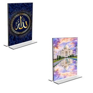 Car Desk/Table Top Taj Mahal Islamic Allah Acrylic T-Style Photo Stand - 2.5x3.5 Inches, Compact and Stylish Spiritual Display, easily change 2 photos (Pack of 1)