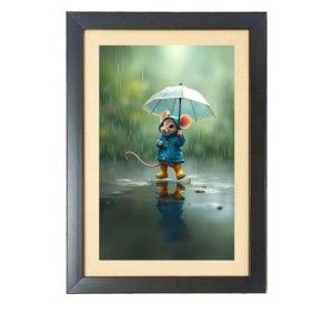 The mouse under umbrella Black Photo Frame Funny Animal and Bird Cartoon Art The mouse under umbrella Black Photo Frame Funny Animal and Bird Cartoon Art