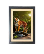 The wild tiger walk Black Photo Frame Funny Animal and Bird Cartoon Art