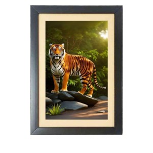 The wild tiger walk Black Photo Frame Funny Animal and Bird Cartoon Art The wild tiger walk Black Photo Frame Funny Animal and Bird Cartoon Art