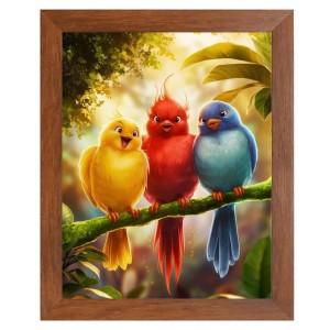 AI Funny Cute Birds On Tree Art Picture for Kids - 12x16 inches, Brown Color - Perfect Wall Decor for Children's Room