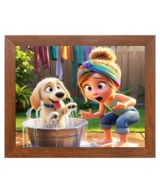 AI Funny Girl with Dog Art Picture for Kids - 10x14 inches, Brown Color - Perfect Wall Decor for Children's Room AI Funny Girl with Dog Art Picture for Kids - 10x14 inches, Brown Color - Perfect Wall Decor for Children's Room