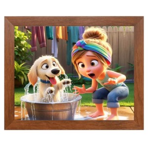 AI Funny Girl with Dog Art Picture for Kids - 12x16 inches, Brown Color - Perfect Wall Decor for Children's Room AI Funny Girl with Dog Art Picture for Kids - 12x16 inches, Brown Color - Perfect Wall Decor for Children's Room
