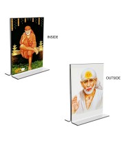 Sai Baba Acrylic T-Style Photo Stand - 11x13 Inches, Compact and Stylish Spiritual Display, easily change 2 photos (Pack of 1)