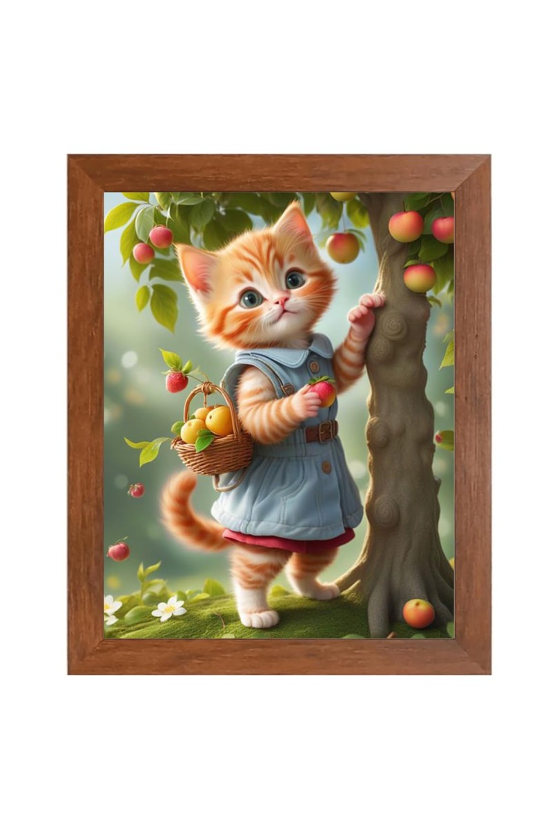 AI Funny Cute Kitty Cat Art Picture for Kids - 10x14 inches, Brown Color - Perfect Wall Decor for Children's Room