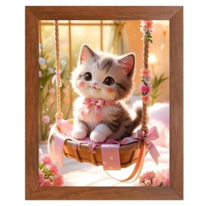 AI Funny Cute Cat Art Picture for Kids - 10x14 inches, Brown Color - Perfect Wall Decor for Children's Room