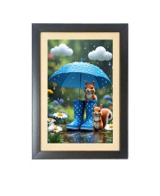 The cute cartoon squirrels under umbrella Black Photo Frame Funny Animal and Bird Cartoon Art