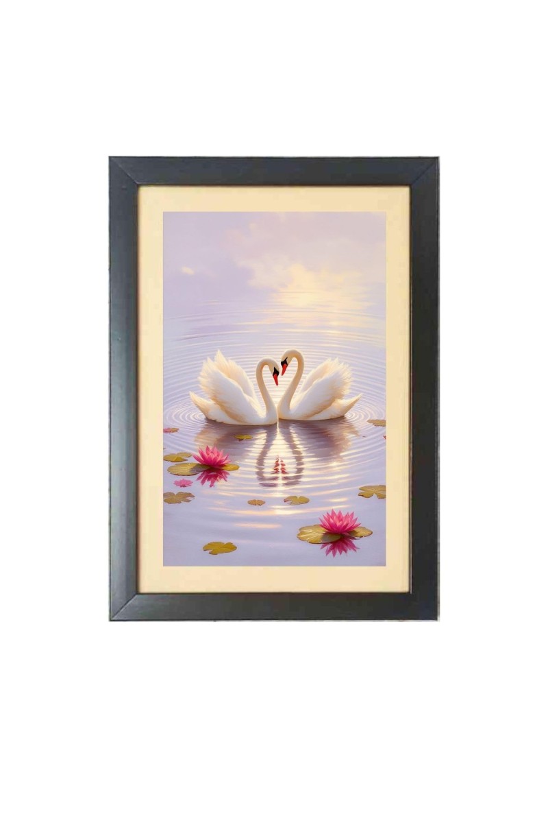 Two lovely swans in the lake Black Photo Frame Funny Animal and Bird Cartoon Art
