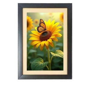 The beautiful butterfly near sunflower Photo Frame Funny Animal and Bird Cartoon Art, Black color, 15x19 Inch The beautiful butterfly near sunflower Photo Frame Funny Animal and Bird Cartoon Art, Black color, 15x19 Inch