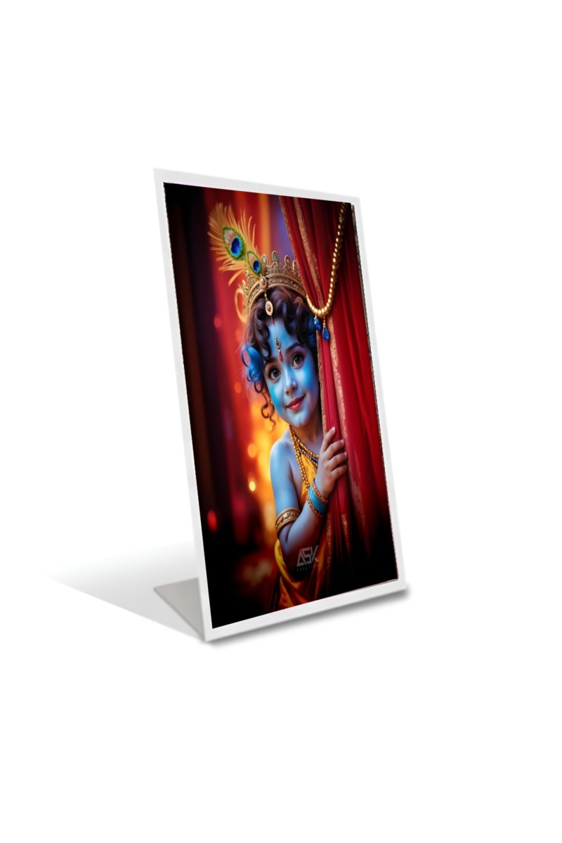 Car Desk/Table Top Divine Krishna Acrylic L-Style Photo Stand - 2.5x3.5 Inches, Compact And Stylish Spiritual Display (F6727)