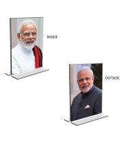 Sri Narendra Modi Acrylic T-Style Photo Stand, Compact and Stylish Spiritual Display, easily change 2 photos (Pack of 1)