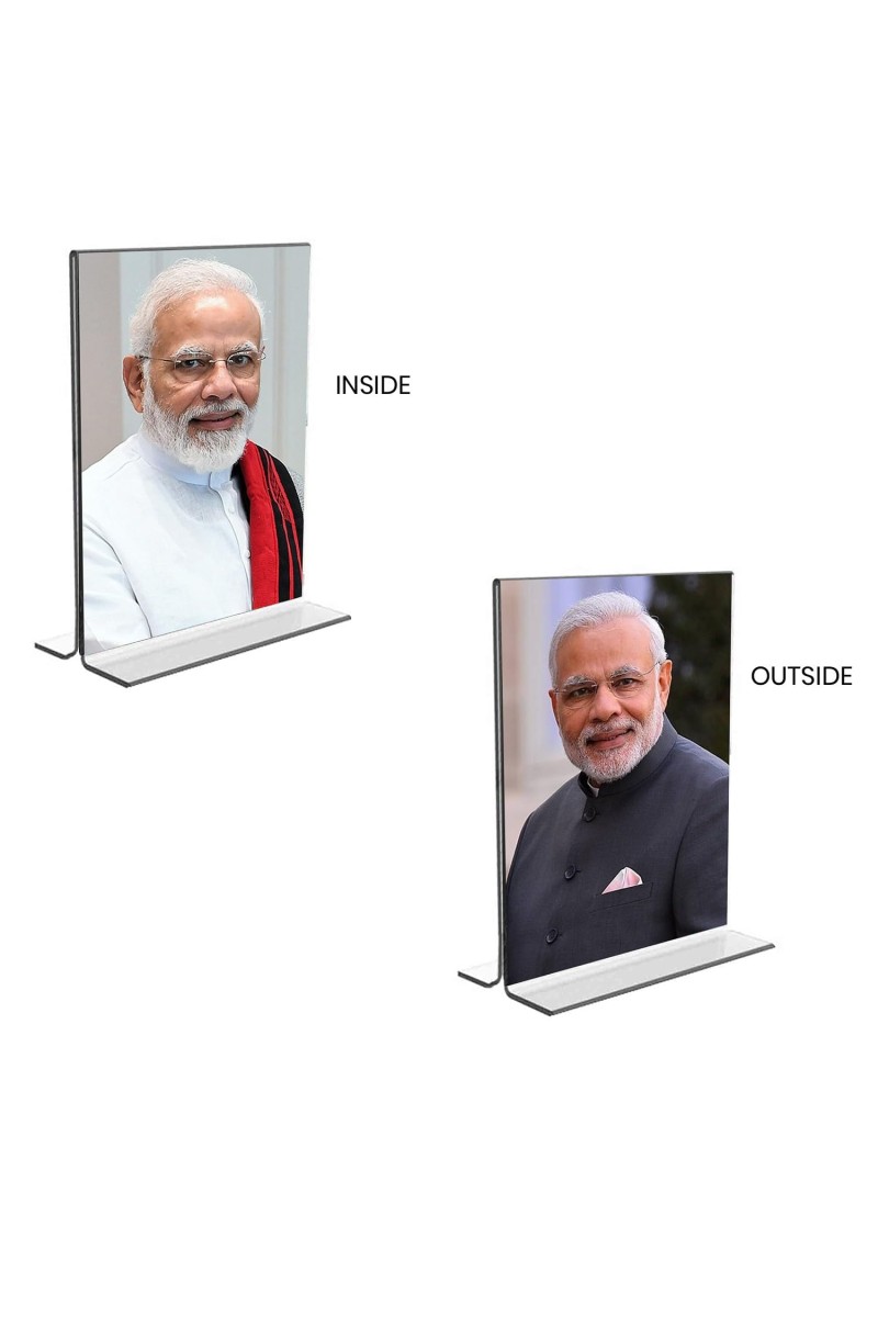 Sri Narendra Modi Acrylic T-Style Photo Stand, Compact and Stylish Spiritual Display, easily change 2 photos (Pack of 1)