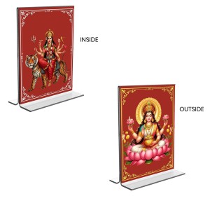 Debi Lakshmi & Debi Durga Acrylic T-Style Photo Stand, Compact and Stylish Spiritual Display, easily change 2 photos (Pack of 1) Debi Lakshmi & Debi Durga Acrylic T-Style Photo Stand, Compact and Stylish Spiritual Display, easily change 2 photos (Pack of 1)