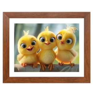 AI Funny Cute Birds On Tree Art Picture for Kids - 12x16 inches, Brown Color - Perfect Wall Decor for Children's Room