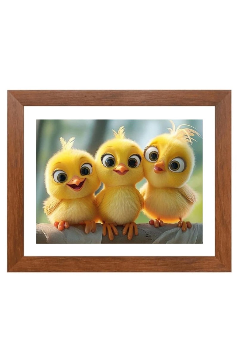 AI Funny Cute Birds On Tree Art Picture for Kids - 14x18 inches, Brown Color - Perfect Wall Decor for Children's Room
