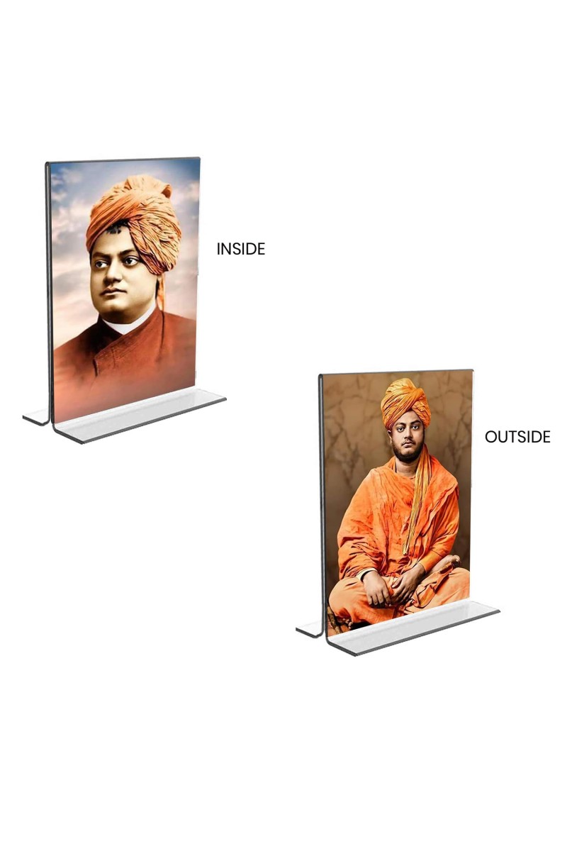 Swami Vivekananda Acrylic T-Style Photo Stand - 5x7 Inches, Compact and Stylish Spiritual Display, easily change 2 photos (Pack of 1)