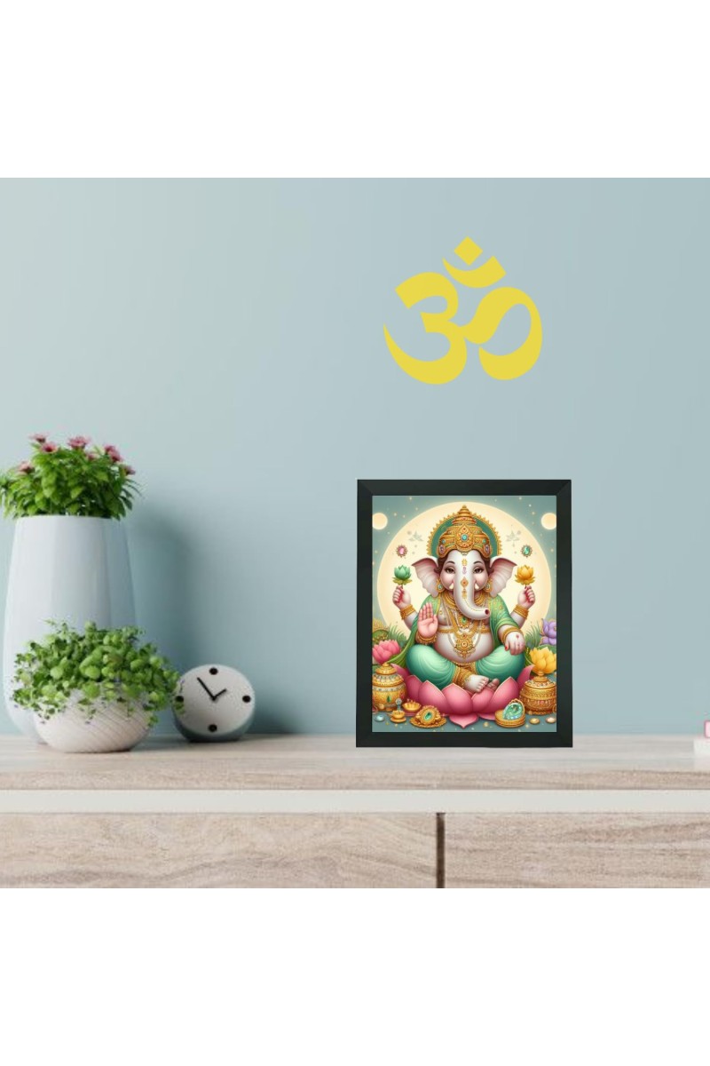 Hitech Sales Shree Shree Ganesh ji Polystyrene Photo Frame for Pooja Room, Temple Decor, Home Decoration and Gifting (Wall and Tabletop, Rectangular, Printed Photo, 7.12 x 9.12 inches Frame, Black)