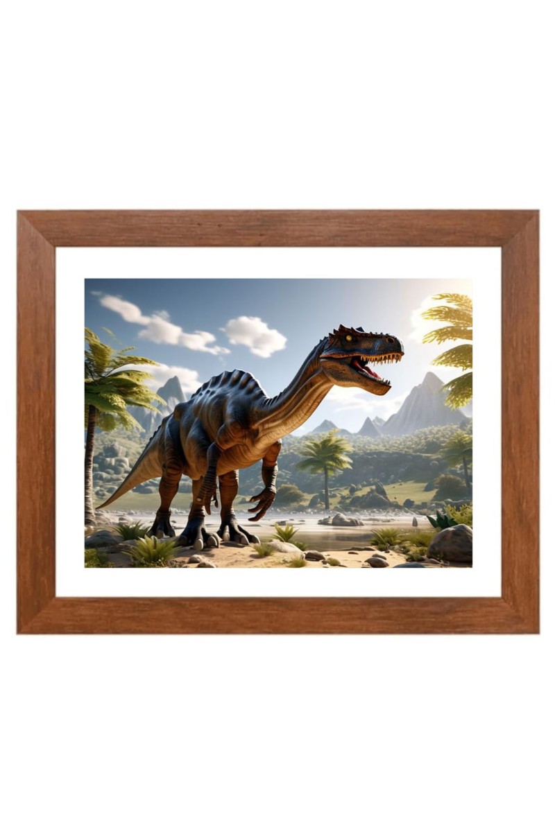 AI Funny Dinosaurs Art Picture for Kids - 14x18 inches, Brown Color - Perfect Wall Decor for Children's Room