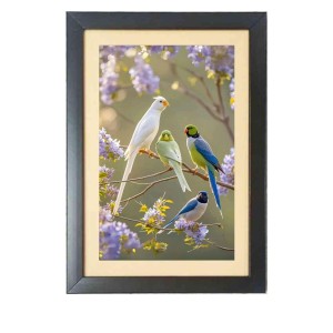 The colorful parrots Black Photo Frame Funny Animal and Bird Cartoon Art The colorful parrots Black Photo Frame Funny Animal and Bird Cartoon Art