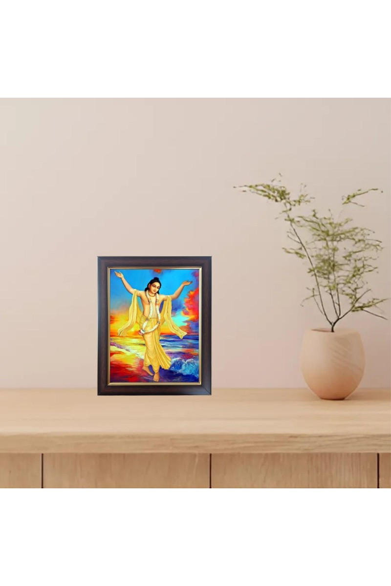 Hitech Sales Shri Chaitanya Mahaprabhu Photo Frame for Pooja Room, Temple Decor, Home Decoration and Gift (Wall and Tabletop, Rectangular, Polystyrene Frame, Printed Photo, 24 x 29 cm, Black)
